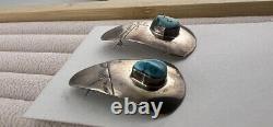 Boucles d'oreilles surdimensionnées en argent sterling et turquoise amérindiennes modernistes