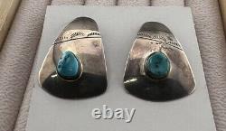Boucles d'oreilles surdimensionnées en argent sterling et turquoise amérindiennes modernistes