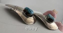 Boucles d'oreilles surdimensionnées en argent sterling et turquoise amérindiennes modernistes
