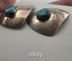Boucles d'oreilles surdimensionnées en argent sterling et turquoise amérindiennes modernistes