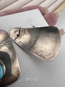 Boucles d'oreilles surdimensionnées en argent sterling et turquoise amérindiennes modernistes