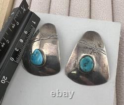 Boucles d'oreilles surdimensionnées en argent sterling et turquoise amérindiennes modernistes