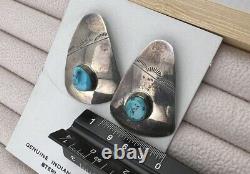 Boucles d'oreilles surdimensionnées en argent sterling et turquoise amérindiennes modernistes
