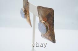 Boucles d'oreilles vintage en argent sterling agate amérindiennes Navajo signées AT
