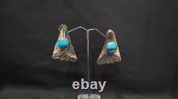 Boucles d'oreilles vintage en argent sterling et turquoise amérindiennes Navajo par Thomas Nez