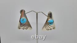 Boucles d'oreilles vintage en argent sterling et turquoise amérindiennes Navajo par Thomas Nez