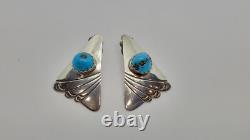 Boucles d'oreilles vintage en argent sterling et turquoise amérindiennes Navajo par Thomas Nez