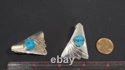 Boucles d'oreilles vintage en argent sterling et turquoise amérindiennes Navajo par Thomas Nez