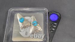 Boucles d'oreilles vintage en argent sterling et turquoise amérindiennes Navajo par Thomas Nez