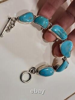 Bracelet Natif Américain Navajo Sterling Argent Turquoise Sz 7