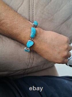 Bracelet Natif Américain Navajo Sterling Argent Turquoise Sz 7