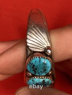 Bracelet Native American Navajo Turquoise And Sterling Cuff, 34,36g, Stamped Ba