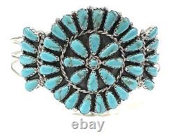 Bracelet Native American Sterling Silver Navajo Handmade Turquoise Cluster Bracelet
