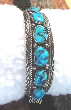 Bracelet Navajo 11 pierres turquoise bleue Kingman, collectible amérindien USA