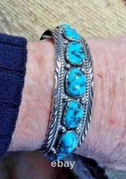 Bracelet Navajo 11 pierres turquoise bleue Kingman, collectible amérindien USA