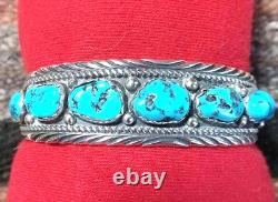 Bracelet Navajo 11 pierres turquoise bleue Kingman, collectible amérindien USA