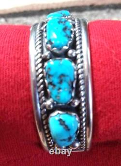 Bracelet Navajo 11 pierres turquoise bleue Kingman, collectible amérindien USA