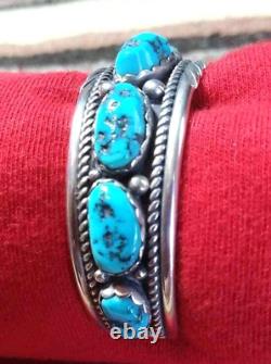 Bracelet Navajo 11 pierres turquoise bleue Kingman, collectible amérindien USA