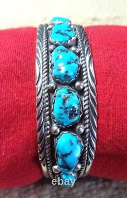 Bracelet Navajo 11 pierres turquoise bleue Kingman, collectible amérindien USA