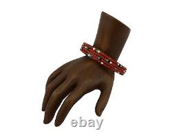 Bracelet Navajo 925 Argent Corail Rouge Naturel & Gemmes Amérindien C. Années 80