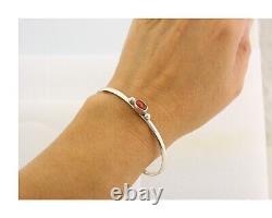 Bracelet Navajo. Bracelet en argent 925 avec corail rouge naturel, manchette d'artiste amérindien des années 80.