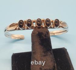 Bracelet Navajo en Onyx Noir et Argent Sterling Manchette Amérindien Vintage USA