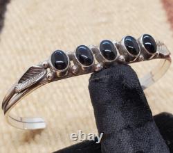 Bracelet Navajo en Onyx Noir et Argent Sterling Manchette Amérindien Vintage USA