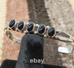 Bracelet Navajo en Onyx Noir et Argent Sterling Manchette Amérindien Vintage USA