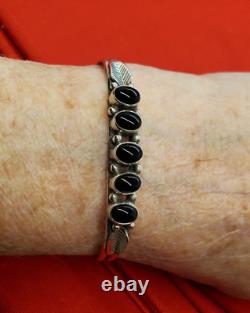 Bracelet Navajo en Onyx Noir et Argent Sterling Manchette Amérindien Vintage USA
