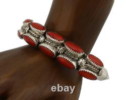 Bracelet Navajo en argent 925 avec corail rouge naturel, artiste amérindien, années 80.