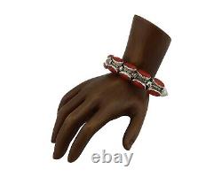 Bracelet Navajo en argent 925 avec corail rouge naturel, artiste amérindien, années 80.