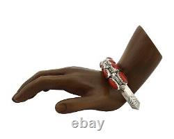 Bracelet Navajo en argent 925 avec corail rouge naturel, artiste amérindien, années 80.