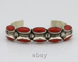 Bracelet Navajo en argent 925 avec corail rouge naturel, artiste amérindien, années 80.