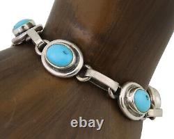 Bracelet Navajo en argent 925 avec turquoise bleue naturelle, artiste amérindien, années 80