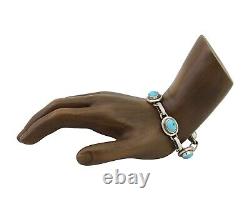 Bracelet Navajo en argent 925 avec turquoise bleue naturelle, artiste amérindien, années 80