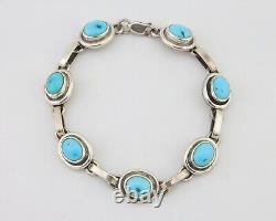 Bracelet Navajo en argent 925 avec turquoise bleue naturelle, artiste amérindien, années 80