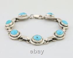 Bracelet Navajo en argent 925 avec turquoise bleue naturelle, artiste amérindien, années 80