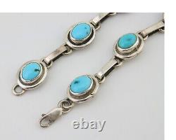 Bracelet Navajo en argent 925 avec turquoise bleue naturelle, artiste amérindien, années 80