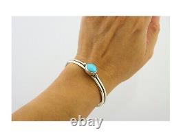 Bracelet Navajo en argent 925 avec turquoise, manchette d'artiste amérindien, années 80