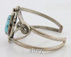 Bracelet Navajo en argent 925 turquoise bleue artiste amérindien C. années 80