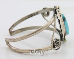 Bracelet Navajo en argent 925 turquoise bleue artiste amérindien C. années 80