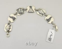 Bracelet Picto Navajo en argent 925 Artiste amérindien C. années 80