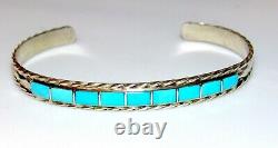 Bracelet Zuni Turquoise Inlay Sterling Native American Signé Stacker Cuff