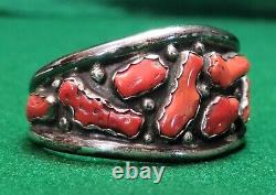 Bracelet cluster de corail en argent sterling 925 vintage amérindien Navajo