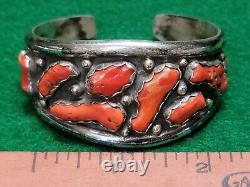 Bracelet cluster de corail en argent sterling 925 vintage amérindien Navajo