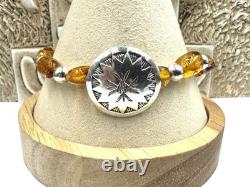 Bracelet concho en ambre en argent sterling 925 Navajo amérindien Alvin Todacheene RARE