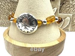 Bracelet concho en ambre en argent sterling 925 Navajo amérindien Alvin Todacheene RARE
