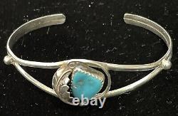 Bracelet d'esclave navajo en argent 925 turquoise naturelle marquée BB amérindien