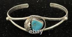 Bracelet d'esclave navajo en argent 925 turquoise naturelle marquée BB amérindien