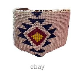 Bracelet de cheville cérémoniel pour hommes amérindiens Navajo en perles de semences et bracelet en cuir 11 1957